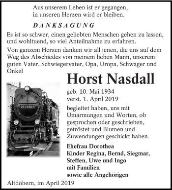 Traueranzeige von Horst Nasdall von lausitzer_rundschau