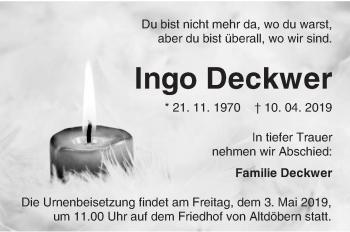 Traueranzeige von Ingo Deckwer von lausitzer_rundschau