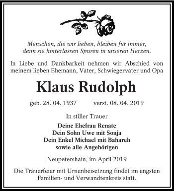 Traueranzeige von Klaus Rudolph von lausitzer_rundschau