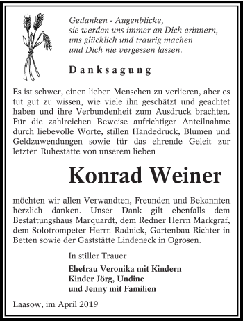 Traueranzeige von Konrad Weiner von lausitzer_rundschau