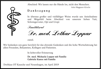 Traueranzeige von Lothar Loppar von lausitzer_rundschau