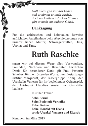 Traueranzeige von Ruth Raschke von lausitzer_rundschau