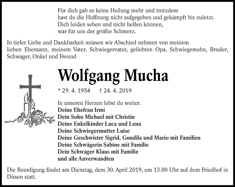  Traueranzeige für Wolfgang Mucha vom 27.04.2019 aus lausitzer_rundschau