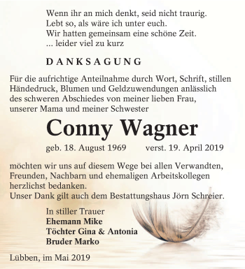 Traueranzeige von Conny Wagner von lausitzer_rundschau