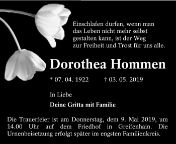 Traueranzeige von Dorothea Hommen von lausitzer_rundschau