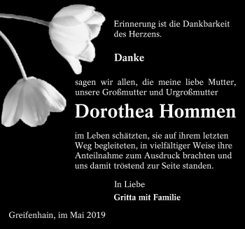 Traueranzeige von Dorothea Hommen von lausitzer_rundschau