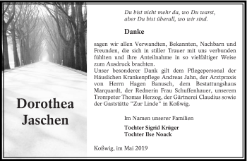 Traueranzeige von Dorothea Jaschen von lausitzer_rundschau