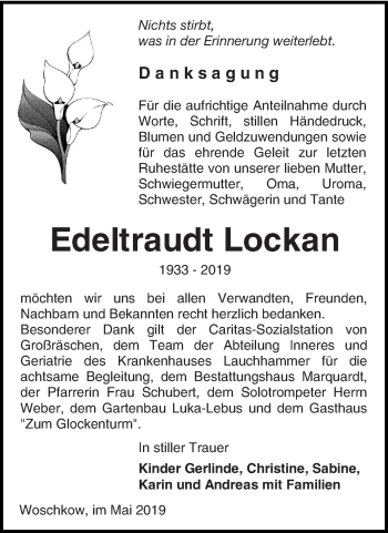 Traueranzeige von Edeltraudt Lockan von lausitzer_rundschau