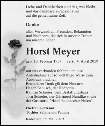 Traueranzeige von Horst Meyer von lausitzer_rundschau
