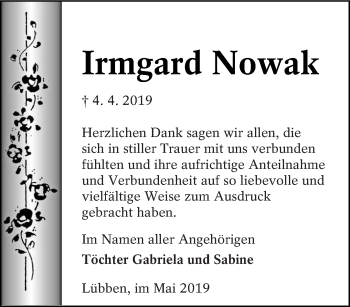 Traueranzeige von Irmgard Nowak von lausitzer_rundschau