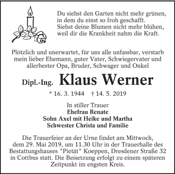 Traueranzeige von Klaus Werner von lausitzer_rundschau
