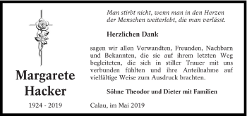 Traueranzeige von Margarete Hacker von lausitzer_rundschau