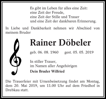 Traueranzeige von Rainer Döbeler von lausitzer_rundschau