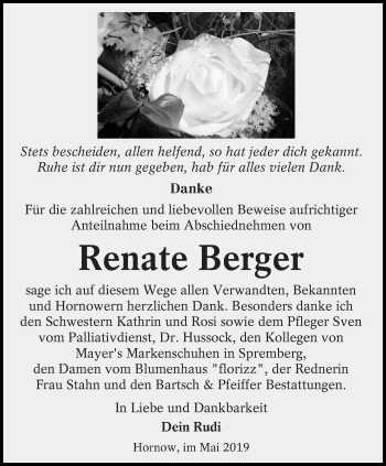 Traueranzeige von Renate Berger von lausitzer_rundschau