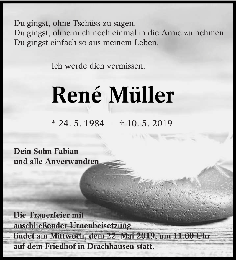  Traueranzeige für Rene Müller vom 18.05.2019 aus lausitzer_rundschau