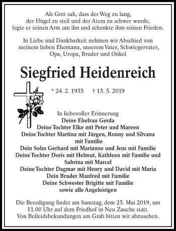 Traueranzeige von Siegfried Heidenreich von lausitzer_rundschau