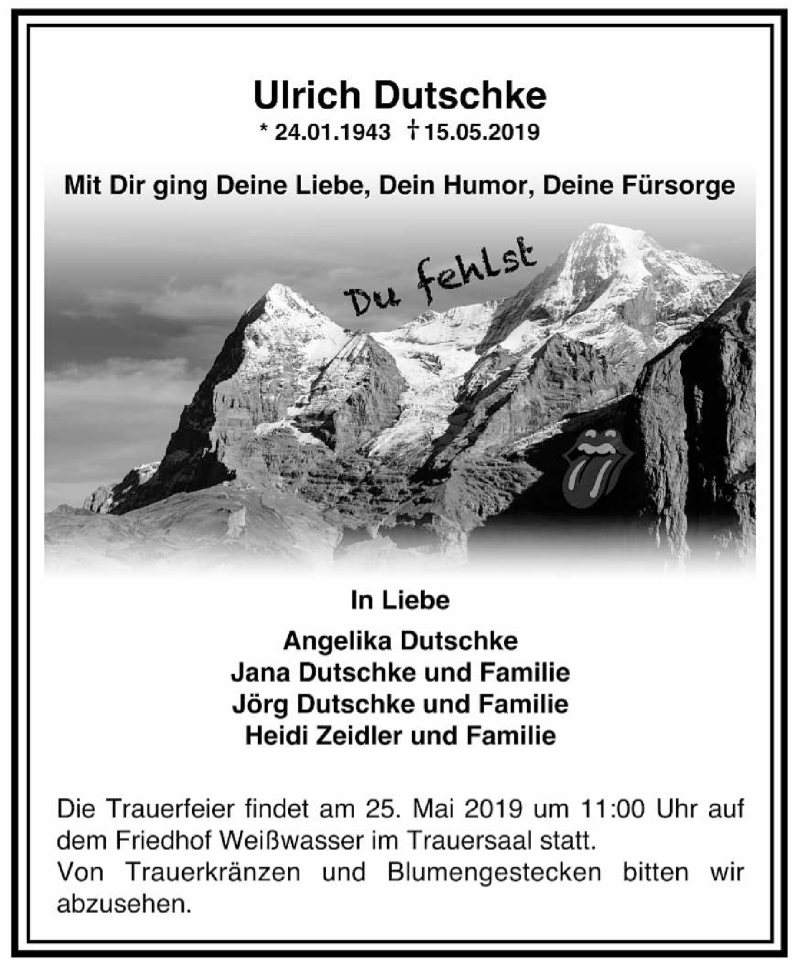  Traueranzeige für Ulrich Dutschke vom 22.05.2019 aus lausitzer_rundschau