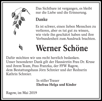 Traueranzeige von Werner Schöne von lausitzer_rundschau