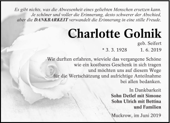 Traueranzeige von Charlotte Golnik von lausitzer_rundschau