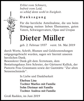 Traueranzeige von Dieter Müller von lausitzer_rundschau