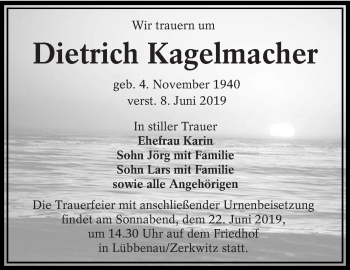 Traueranzeige von Dietrich Kagelmacher von lausitzer_rundschau