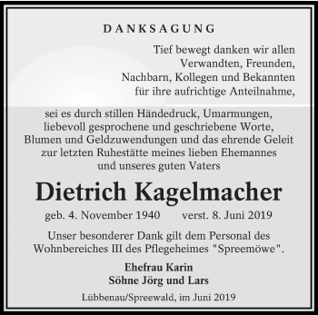Traueranzeige von Dietrich Kagelmacher von lausitzer_rundschau