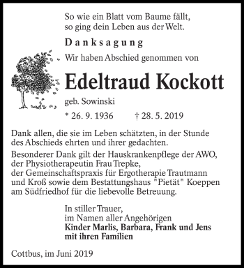 Traueranzeige von Edeltraud Kockott von lausitzer_rundschau