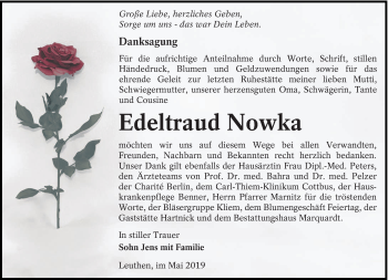 Traueranzeige von Edeltraud Nowka von lausitzer_rundschau