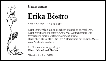 Traueranzeige von Erika Böstro von lausitzer_rundschau