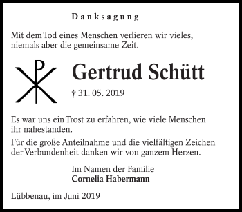 Traueranzeige von Gertrud Schütt von lausitzer_rundschau