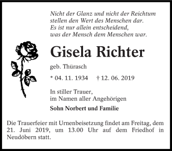 Traueranzeige von Gisela Richter von lausitzer_rundschau