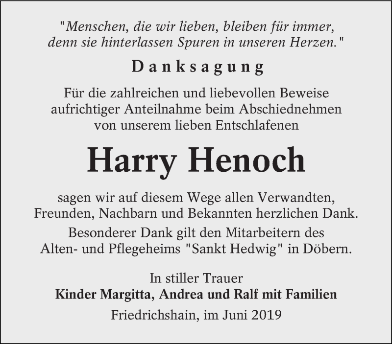  Traueranzeige für Harry Henoch vom 22.06.2019 aus lausitzer_rundschau