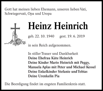 Traueranzeige von Heinz Heinrich von lausitzer_rundschau