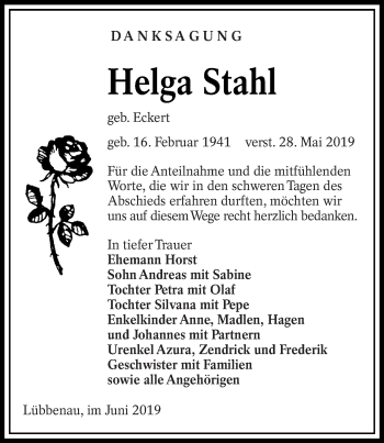 Traueranzeige von Helga Stahl von lausitzer_rundschau