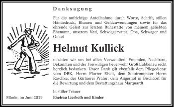 Traueranzeige von Helmut Kullick von lausitzer_rundschau