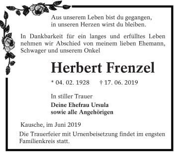 Traueranzeige von Herbert Frenzel von lausitzer_rundschau