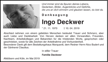 Traueranzeige von Ingo Deckwer von lausitzer_rundschau