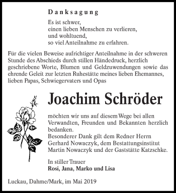 Traueranzeige von Joachim Schröder von lausitzer_rundschau
