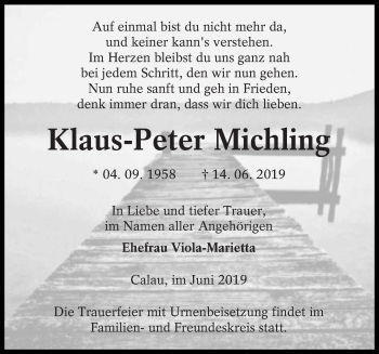 Traueranzeige von Klaus-Peter Michling von lausitzer_rundschau
