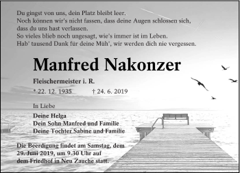 Traueranzeige von Manfred Nakonzer von lausitzer_rundschau