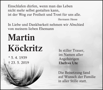 Traueranzeige von Martin Köckritz von lausitzer_rundschau