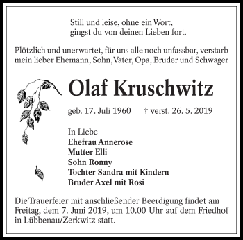 Traueranzeige von Olaf Kruschwitz von lausitzer_rundschau