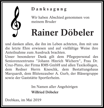 Traueranzeige von Rainer Döbeler von lausitzer_rundschau