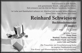 Traueranzeige von Reinhard Schwiesow von lausitzer_rundschau