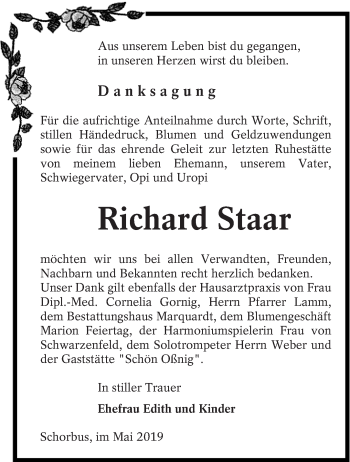 Traueranzeige von Richard Staar von lausitzer_rundschau