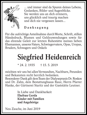 Traueranzeige von Siegfried Heidenreich von lausitzer_rundschau