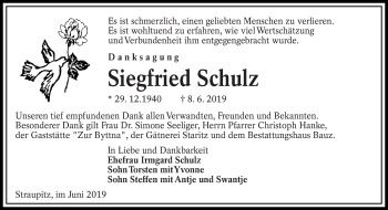 Traueranzeige von Siegfried Schulz von lausitzer_rundschau