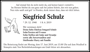Traueranzeige von Siegfried Schulz von lausitzer_rundschau