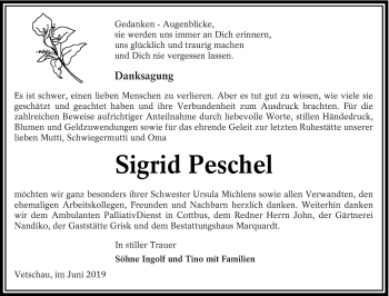 Traueranzeige von Sigrid Peschel von lausitzer_rundschau