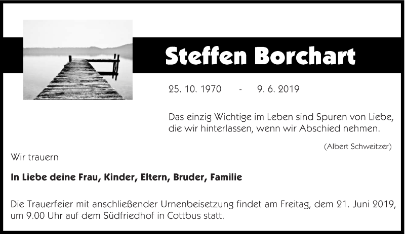  Traueranzeige für Steffen Borchart vom 15.06.2019 aus lausitzer_rundschau
